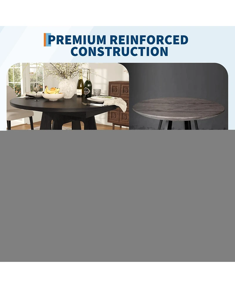 Round Dining Table with Lower Storage Rack, Kitchen Table Featuring Thick Mdf Tabletop, Anti-Scratch Surface and Cross Base to Accommodate Four People