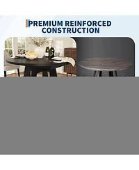 Round Dining Table with Lower Storage Rack, Kitchen Table Featuring Thick Mdf Tabletop, Anti-Scratch Surface and Cross Base to Accommodate Four People