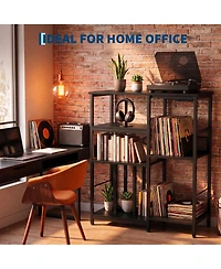 31.5 x 15.7 x 33 Inch Record Player Stand with Vinyl Storage, Turntable Table with Charging Station for Living Room, Black/Brown