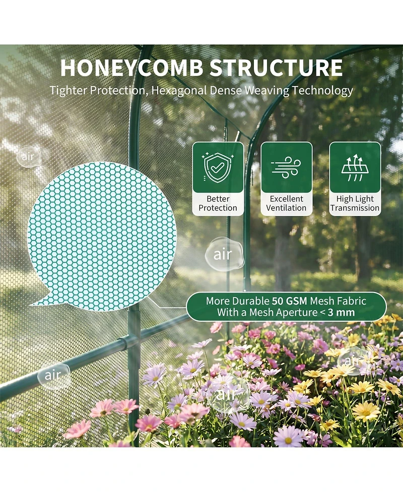 79 x 39 71/106 47 in. Half-Round Crop Cage with Anti-Insect Mesh Netting, Plant Support for Garden Vegetable Bed Greenhouse, Green