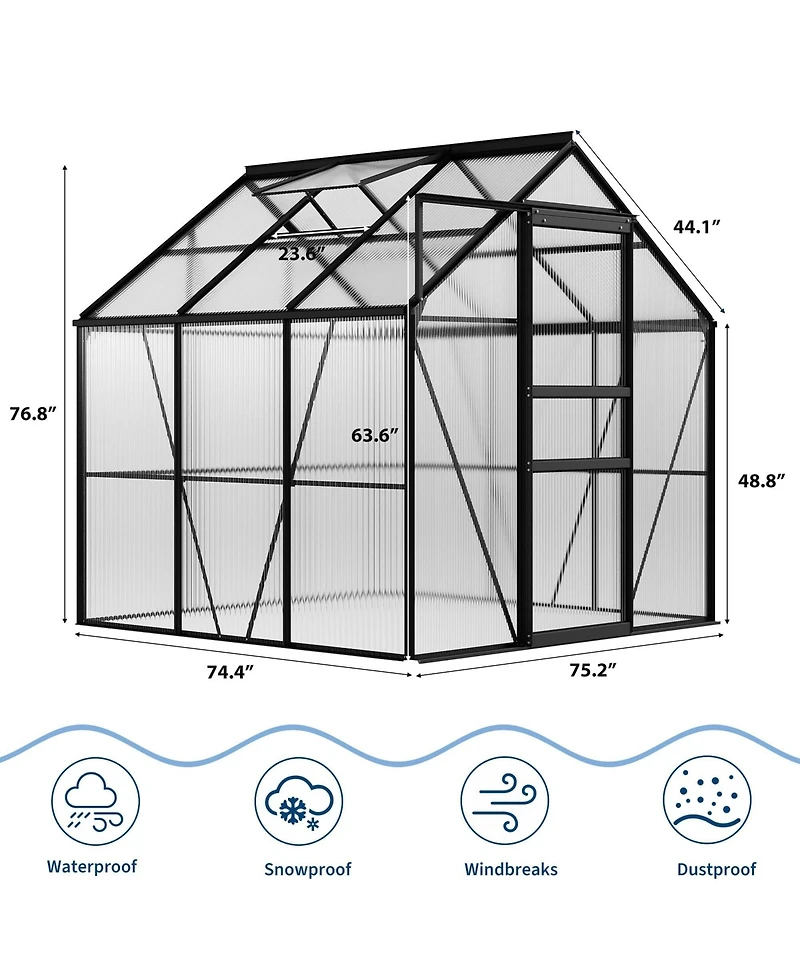 6 x Ft Walk-in Aluminum Greenhouse with 3 Sections, Outdoor Garden Plant House for Backyard Patio and Balcony, White/Green/Black
