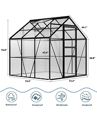 6 x Ft Walk-in Aluminum Greenhouse with 3 Sections, Outdoor Garden Plant House for Backyard Patio and Balcony, White/Green/Black