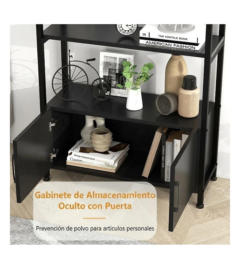 31.5"W x 11"D x 71.3"H Engineered Wood and Iron Double Door Bookcase, N-Shape Storage Cabinet for Home Office Living Room Bedroom