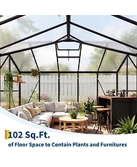 12 x 12 ft Aluminum Frame Polycarbonate Greenhouse, Walk-In Plant House with Door and Windows for Backyard Garden Patio, Black