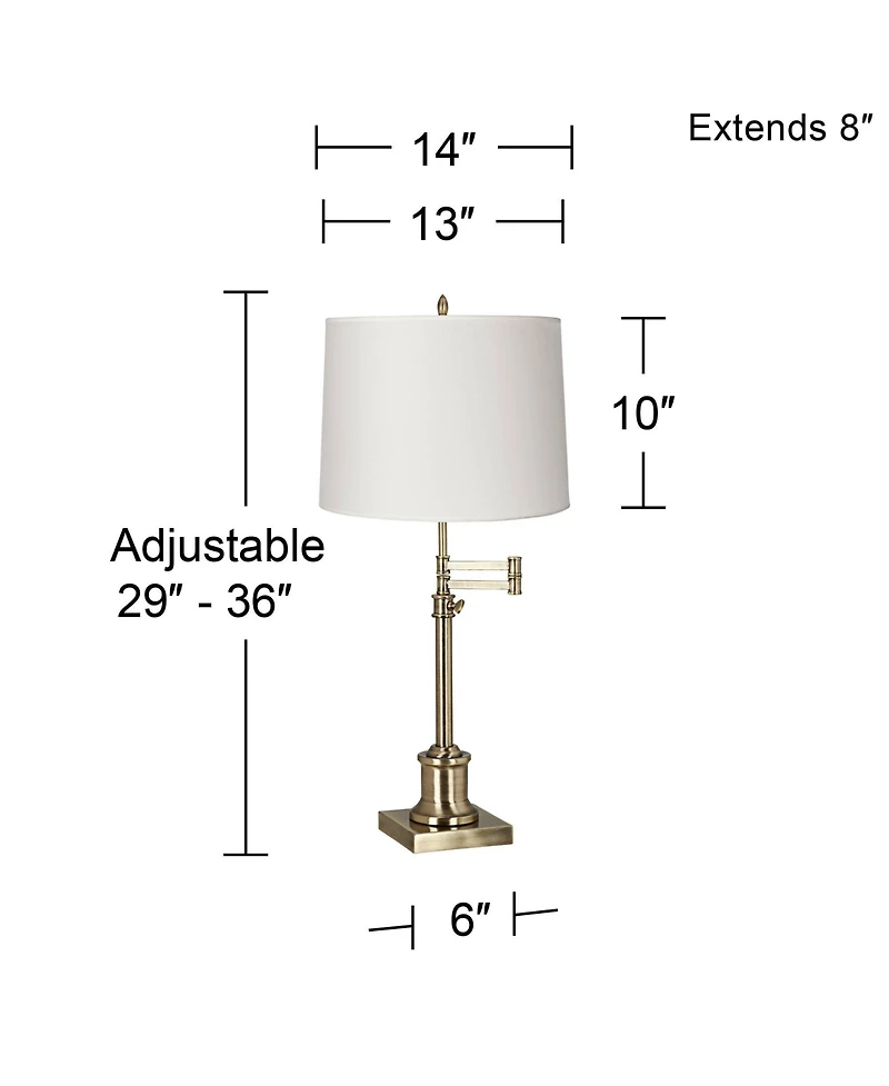 360 Lighting Swing Arm Desk Table Lamp 36" Tall Antique Brass Hardback Drum Shade for Living Room Bedroom Nightstand Office Family