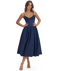 Miss Circle Women's Ailani Navy Taffeta Smocked Midi Dress