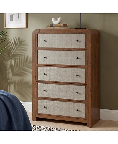 5 Tall Drawer Dresser for Bedroom, Modern Chest of Drawers, Linen Drawer Fronts, Anti-Tip Kit, Sturdy Storage Organizer for Living Room, Entryway