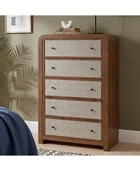 5 Tall Drawer Dresser for Bedroom, Modern Chest of Drawers, Linen Drawer Fronts, Anti-Tip Kit, Sturdy Storage Organizer for Living Room, Entryway