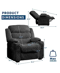 Power Recliner Chair 360 degree Swivel 26 Inch Seat for Adults, Adjustable Reclining Chair with Dual Cup Holders Side Pocket for Living Room, Bedroom