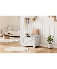 23.6 x 15.7 x 17.7 Inch Storage Stool with Engineered Wood and Shaped Legs, Entryway Bench for Bedroom Living Room, White/Brown