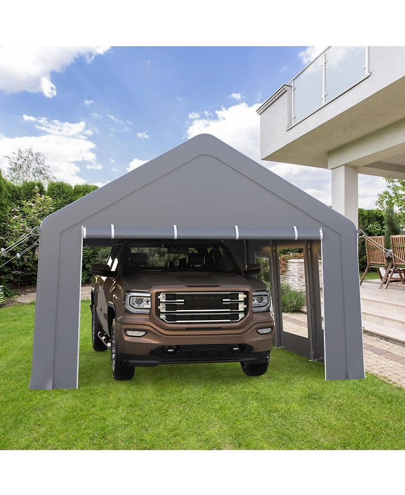 13 x 20 Ft Carport with 3 Doors 5 Windows, Heavy Duty Steel Frame Pe Fabric Car Canopy Garage for Car Truck Suv Outdoor Parking