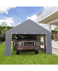 13 x 20 Ft Carport with 3 Doors 5 Windows, Heavy Duty Steel Frame Pe Fabric Car Canopy Garage for Car Truck Suv Outdoor Parking