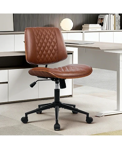 22.4"D x 22.4"W x 33.1"H Pu Leather Armless Office Chair with Diamond Stitch Cushion, Lounge Desk Chair for Home Office Vanity Bedroom