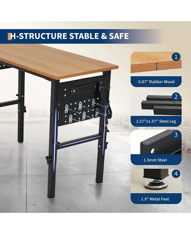 48 x 20 in Electric Height Adjustable Standing Desk with Side Pegboard, Home Office Computer Workstation with Open Shelf, Walnut