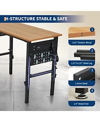 48 x 20 in Electric Height Adjustable Standing Desk with Side Pegboard, Home Office Computer Workstation with Open Shelf, Walnut