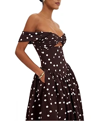 Miss Circle Women's Xandie Mocha Polka Dot Off-Shoulder Midi Dress