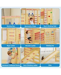 9-in-1 Outdoor Jungle Gym, Wooden playground for kids 2-8, Climbing Structure with Slide, Monkey Bars, Rope Ladder, Rock Wall, Climbing Net, Rings