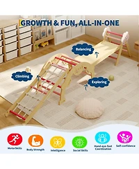 4 in 1 Toddler Climbing Toys Indoor with Ramp, Arch and Ladder, Triangle Set with Wood Construction, Climbing Set for Toddlers 1-3, Baby, Kids