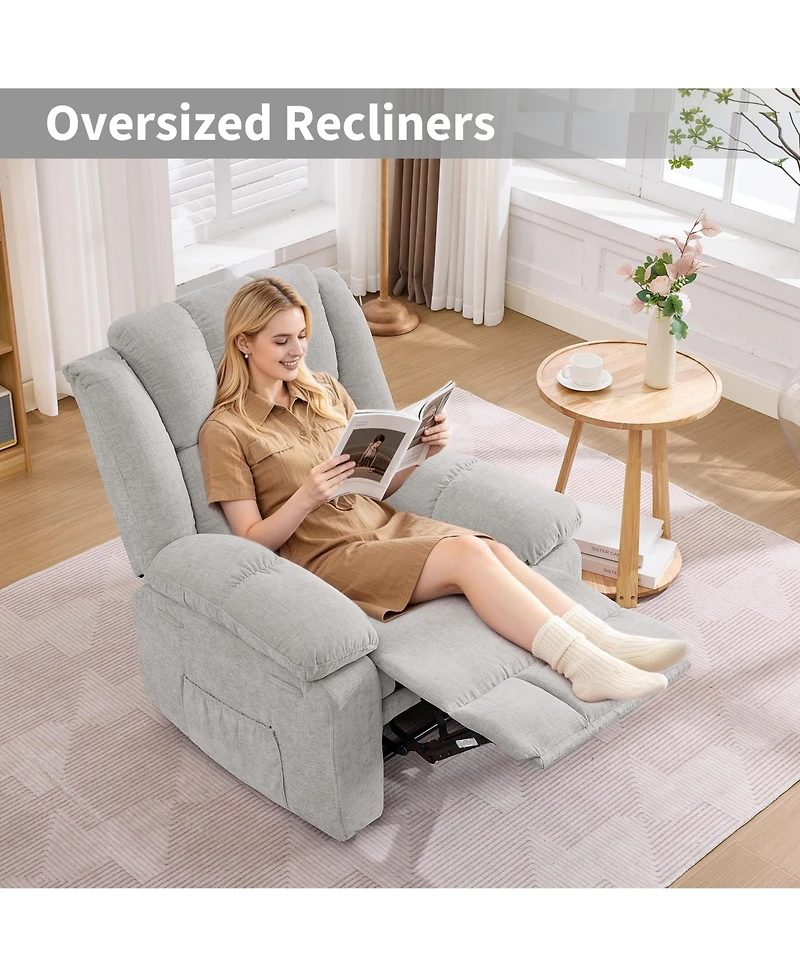 Oversized Recliner Chair for Adults Ergonomic Manual Recliner, Extra Wide Upholstery Comfortable Lounge Sofa for Living Room Bedroom for Elderly