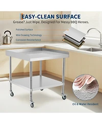 30/24 in. Stainless Steel Grill Prep Table with Wheels, Bbq Work Backsplash and Shelf, Outdoor Cooking Cart for Patio