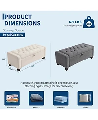 51 in. Upholstered Storage Bench with Lift-Up Seat, Linen Fabric Bed Bench with Hidden Storage, Rubberwood Legs for Bedroom Entryway, Gray
