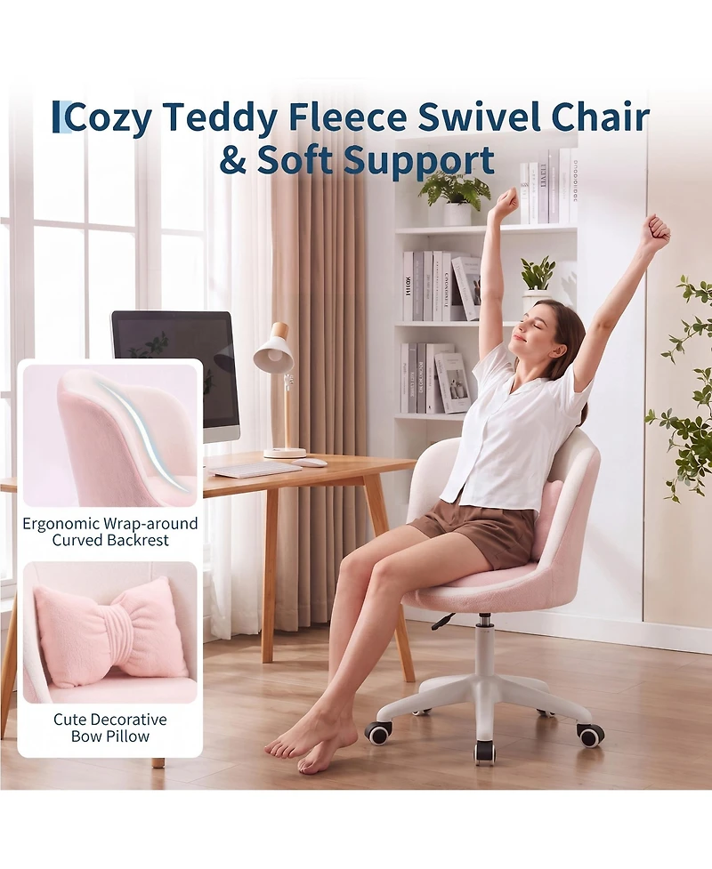 gaomon Office Vanity Chair with Wheels Comfy Desk for Girls Cute Computer Small Armless Adjustable Height Swivel Home Bedroom Task