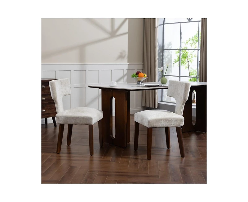 Flynama Set of 2 Chenille Mid Century Dining Chairs, Wood Frame Upholstered Accent Chairs