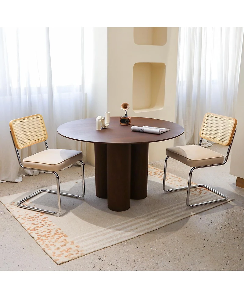Flynama Set of 2 Champagne Velvet Rattan Cantilever Dining Chairs, Chrome Tubular Steel Breuer Stackable Side Chairs