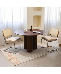 Flynama Set of 2 Champagne Velvet Rattan Cantilever Dining Chairs, Chrome Tubular Steel Breuer Stackable Side Chairs