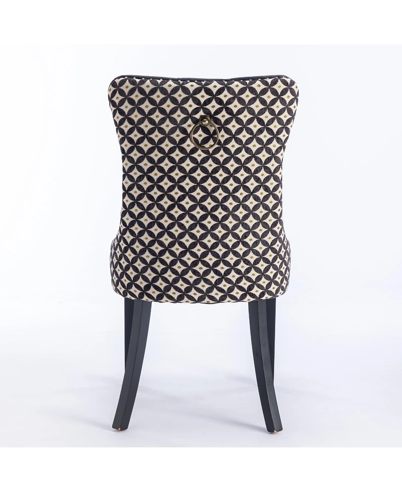 Flynama Set of 2 Patterned Velvet Dining Chairs, Solid Wood Nailhead Chairs with Adjustable Legs