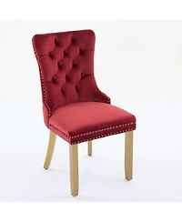 Flynama Mid-Century Modern Velvet Dining Chairs Set of 2 with Lion Head Pull Ring, Tufted Upholstered Chair