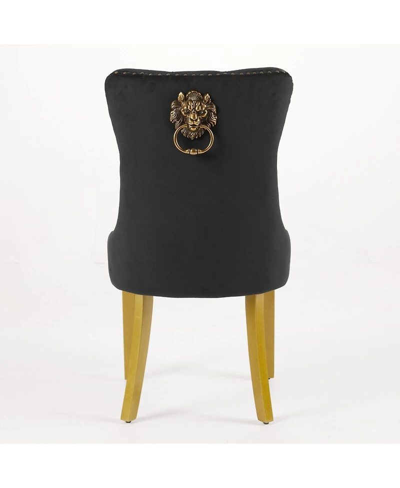 Flynama Set of 2 Velvet Mid-Century Dining Chairs, Lion Head Pull Ring Solid Wood Legs 280lbs Capacity