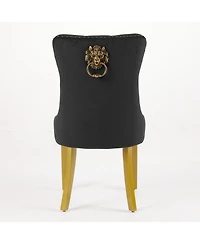 Flynama Set of 2 Velvet Mid-Century Dining Chairs, Lion Head Pull Ring Solid Wood Legs 280lbs Capacity