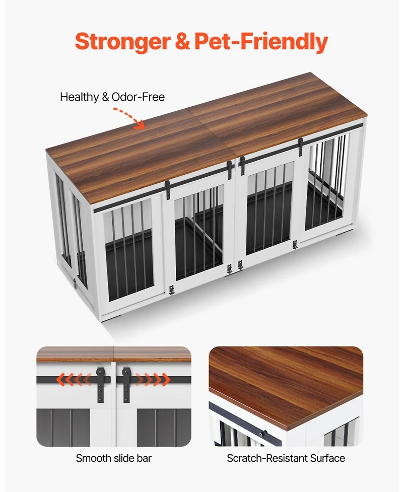 Vevor Dog Crate Furniture 72 in Indoor Wooden Dog Kennel with Tray Heavy Duty