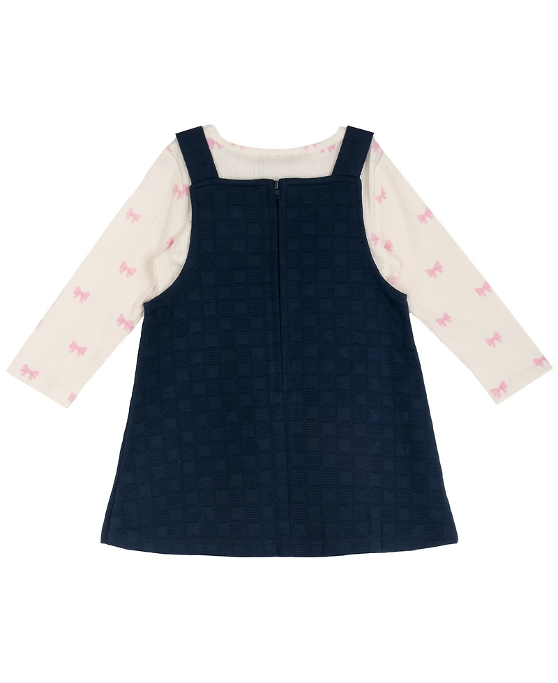 Rare Editions Toddler Girls' 2T-4T Bow Print Jumper and Long-Sleeve Top, 2-Piece Set