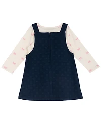 Rare Editions Toddler Girls' 2T-4T Bow Print Jumper and Long-Sleeve Top, 2-Piece Set