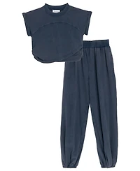 Tween Diva Girls' 7-16 Washed Jersey Knit Long-Sleeve Top and Joggers, 2-Piece Set