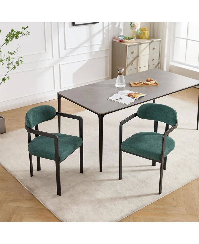 Flynama Modern Boucle Dining Chairs Set of 2, Mid-Century Upholstered Side Chairs with Metal Legs