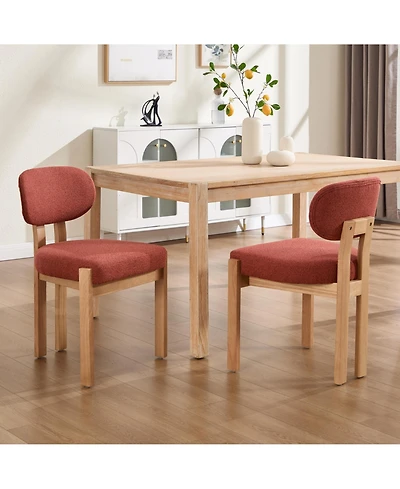 Flynama Wooden Dining Chairs Set of 2, Modern Fabric Upholstered Kitchen Chairs, Farmhouse Style Dining Chairs