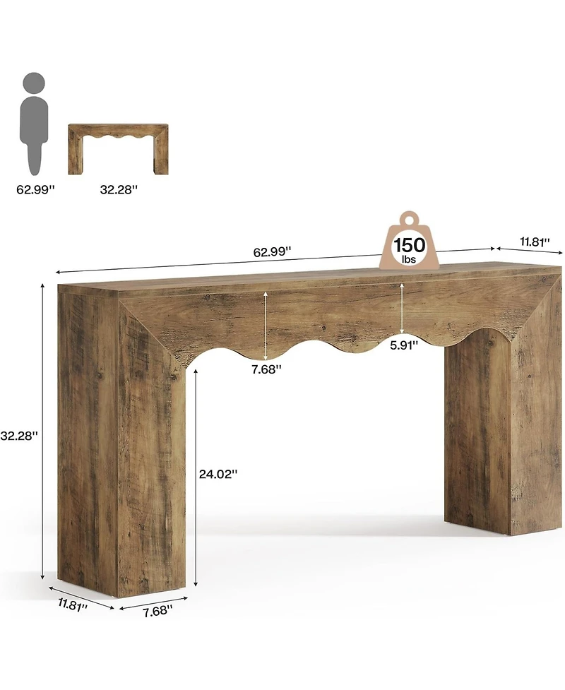 Tribesigns 63" Farmhouse Console Table with Wavy Edge and Storage