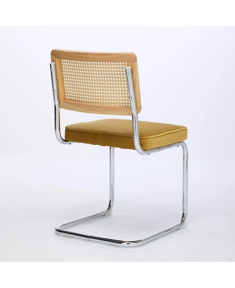 Flynama Set of 2 Cane Back Cantilever Dining Chairs, Velvet Upholstered Chrome Double Steel Pipe Base 360 Lbs Capacity