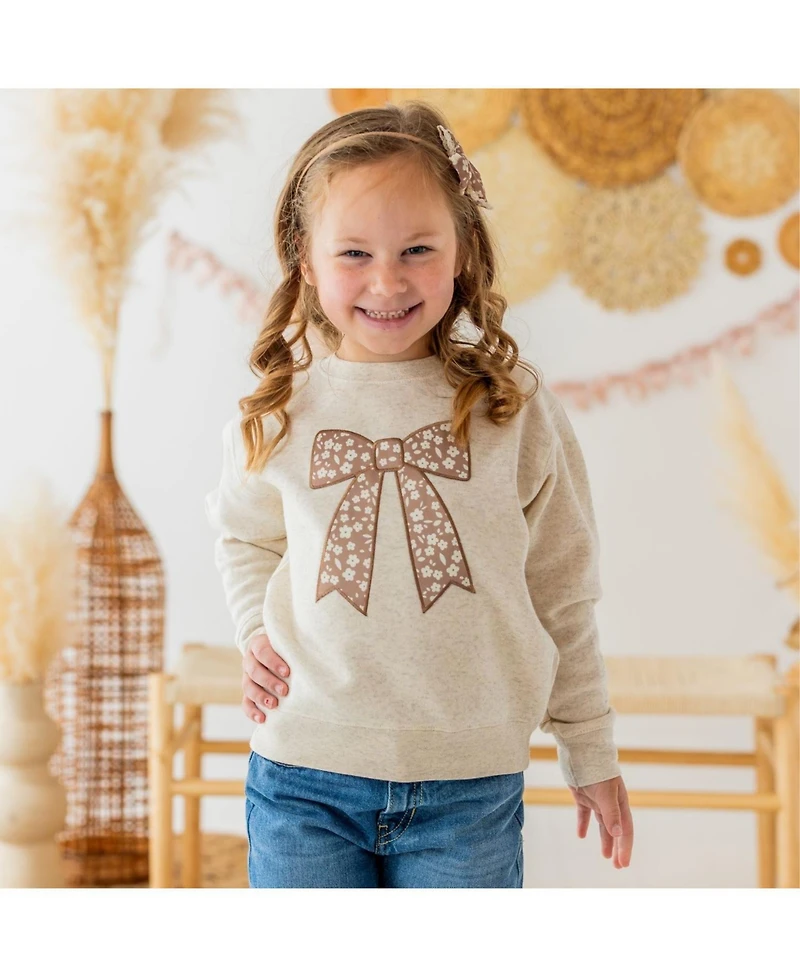 Sweet Wink Little Girls Mocha Floral Bow Patch Sweatshirt