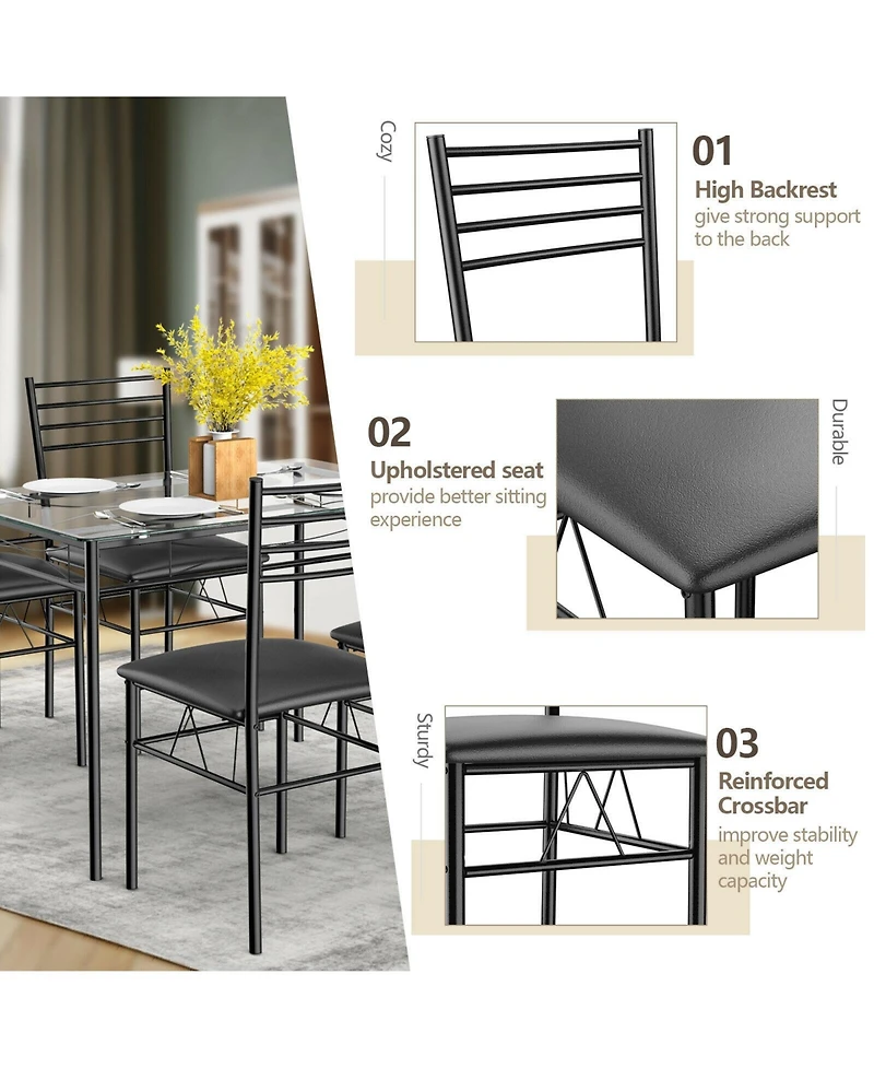 Mecale 5-Piece Dining Set with Glass Table and 4 Upholstered Chairs