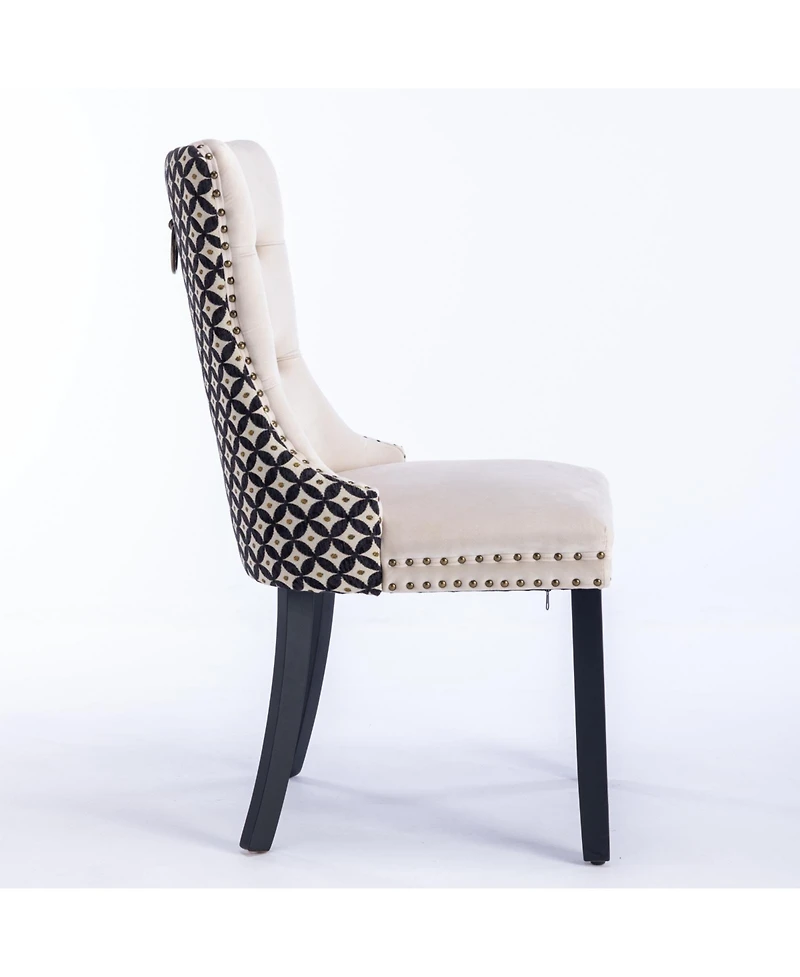 Flynama Set of 2 Patterned Velvet Dining Chairs, Solid Wood Chairs with Nailhead and Adjustable Feet