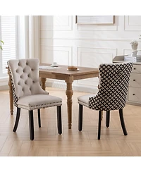 Flynama Set of 2 Patterned Velvet Dining Chairs, Solid Wood Chairs with Nailhead and Adjustable Feet