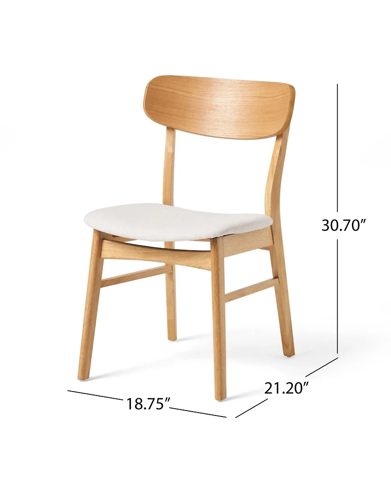Flynama Set of 2 Minimalist Light Fabric Dining Chairs, Solid Rubberwood Legs