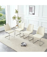 Flynama Set of 2 Pu Mesh Texture High Back Dining Chairs, Back Ring Chrome Pull Handle Solid Iron Frame