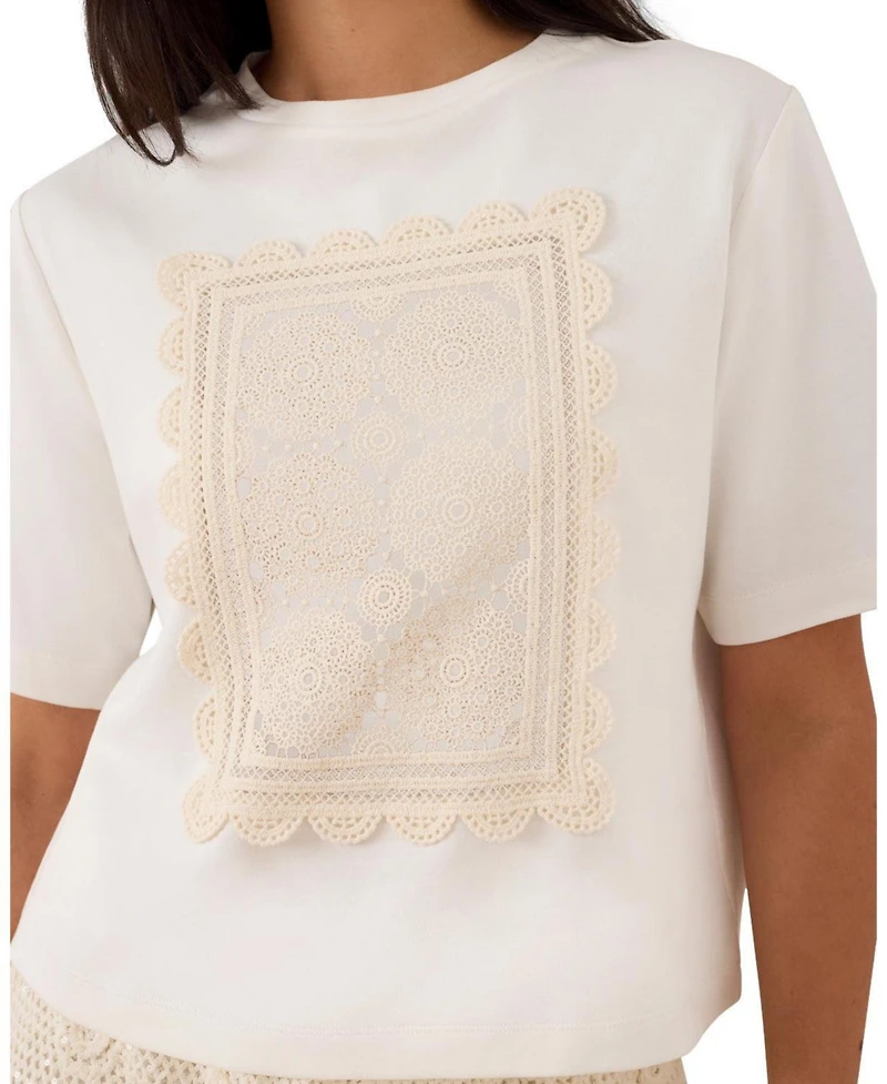 Mint Velvet Women's Crochet Crewneck Short-Sleeve T-Shirt