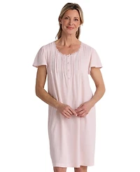Miss Elaine Women's Silky-Knit Pointelle Lace-Trim Cotton-Blend Nightgown
