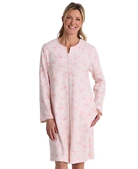 Miss Elaine Women's Zip-Front Floral Textured Knit Robe
